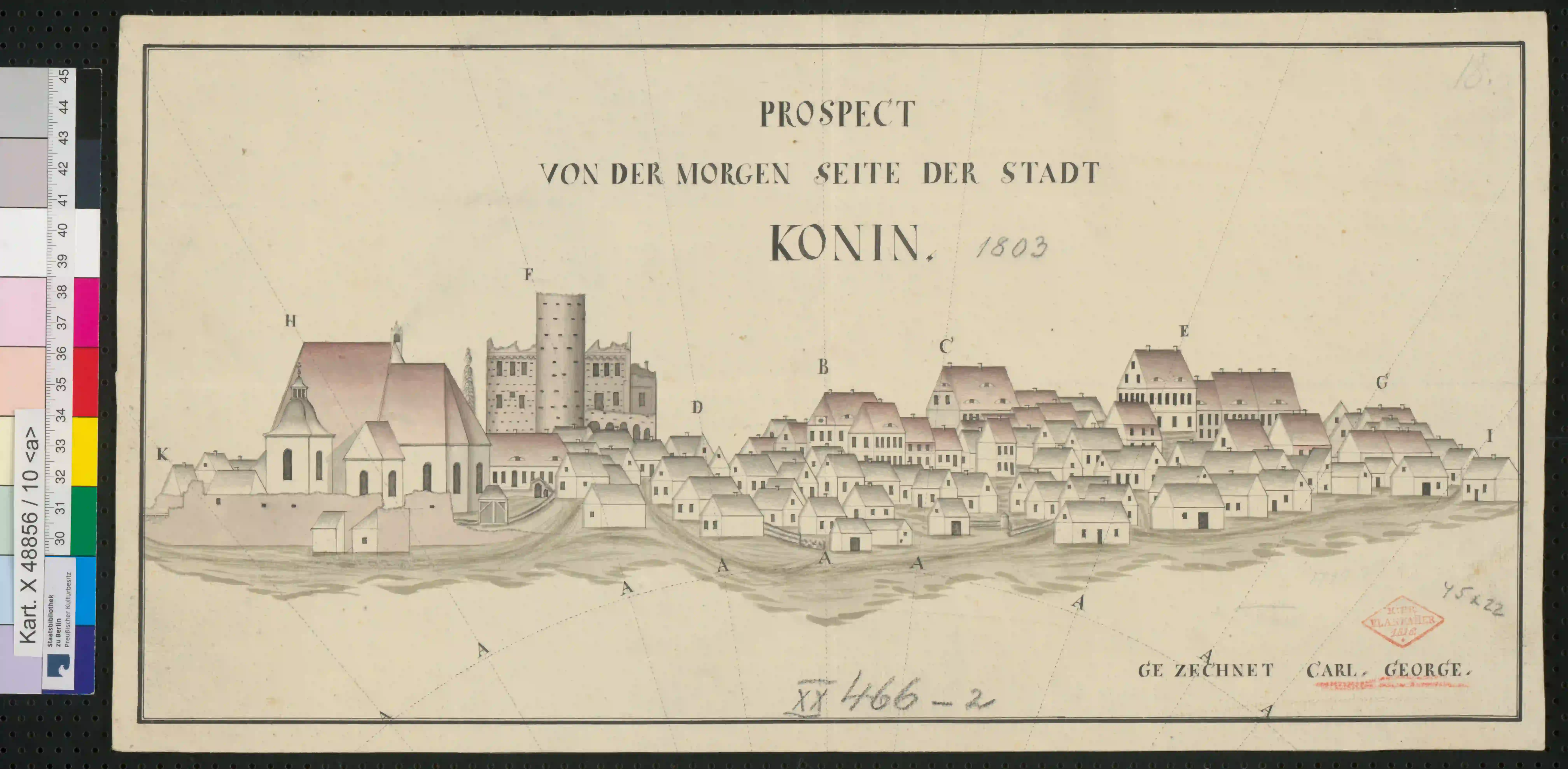 Widok miasta Konina (C. George, Prospect von der Morgen Seite der Stadt Konin, 1803).