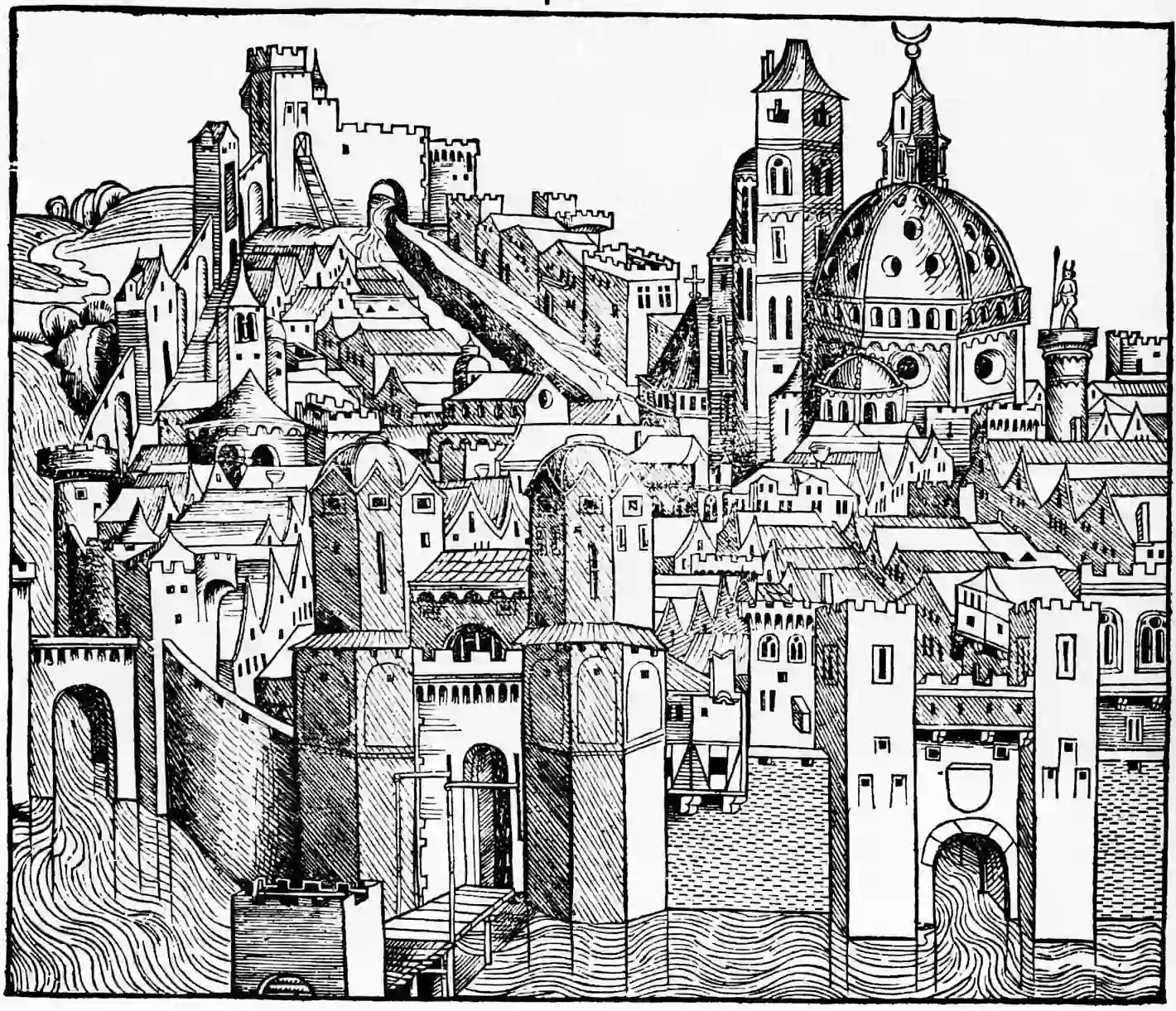 Widok miasta Padwy (Patavia) z: H. Schedel, Schedelsche Weltchronik, Norimberga 1493, k. 44v.