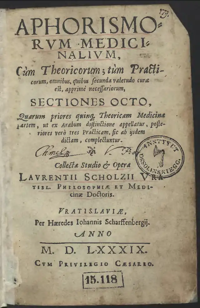 Laurentius Scholtz von Rosenau - Aphorismorum Medicinalium